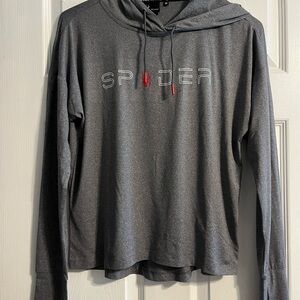 Spyder Woman’s Charcoal Gray Hooded Long-Sleeve Top with Red Accents